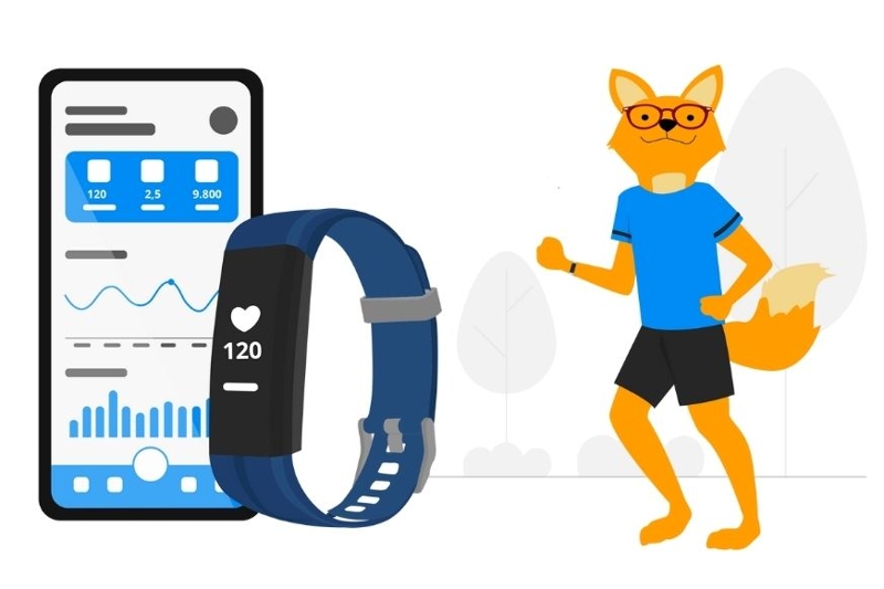 Man sieht, wie der Smarthome-Fuchs eine NFC-Smartwatch zum Training trägt.